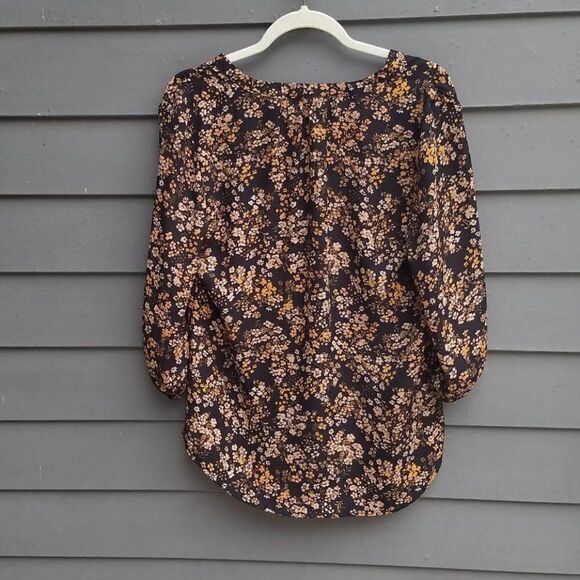 Maurices Brown Black Floral Button Down Peasant Top Medium - Picture 3 of 12